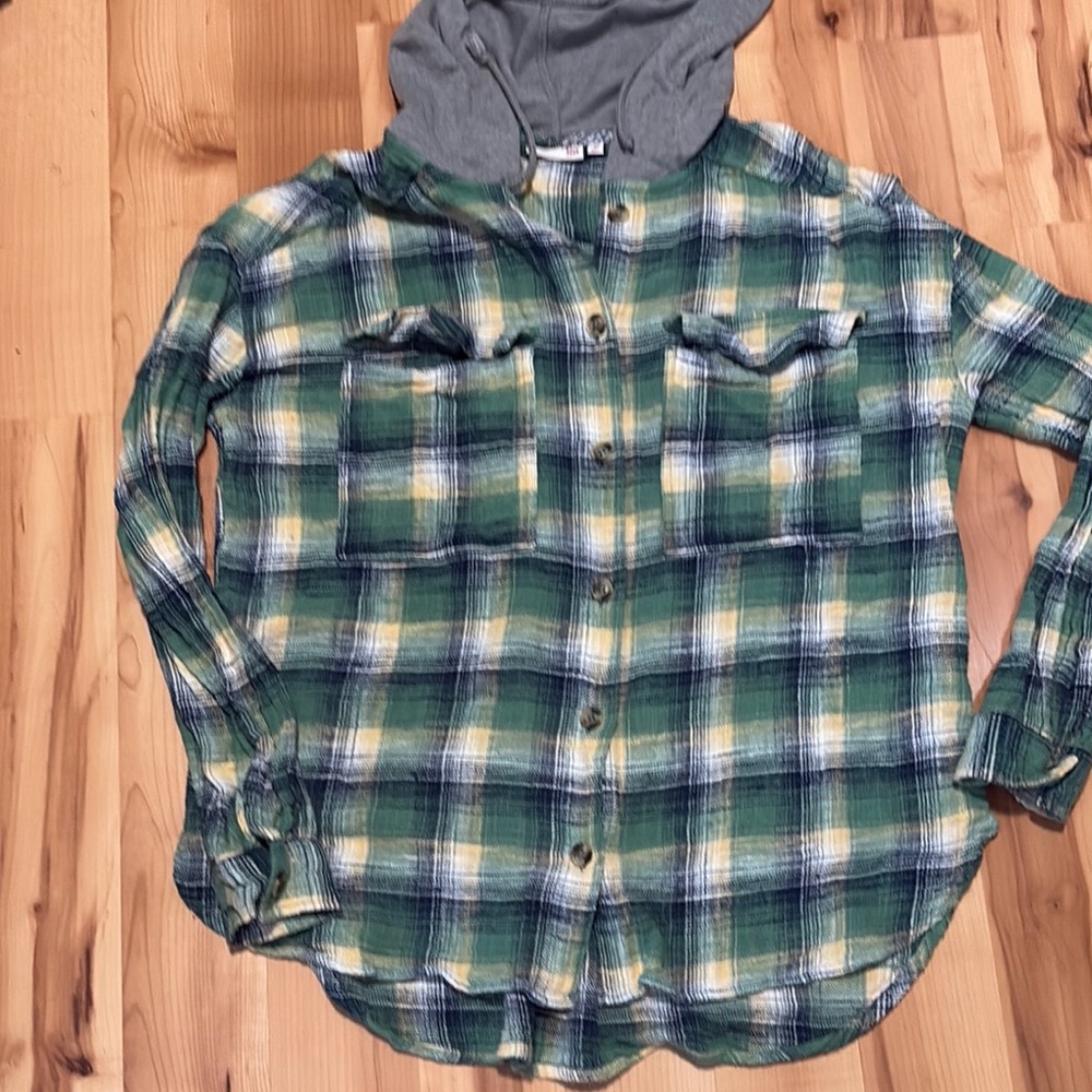 SO Green and Gray Button Down Shirt Casual Flannel